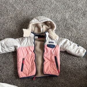 Patagonia Kids Pink and Cream Puffer Jacket